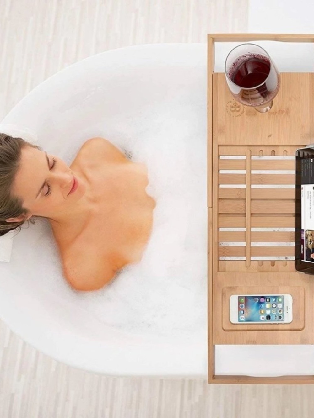 Bambusi Expandable Bamboo Spa Bathtub Caddy/ Tray - Picture 8 of 9